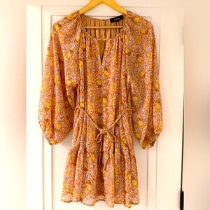 Vibrant Floral 3/4 Sleeve Dress Bohemian vibe Size S